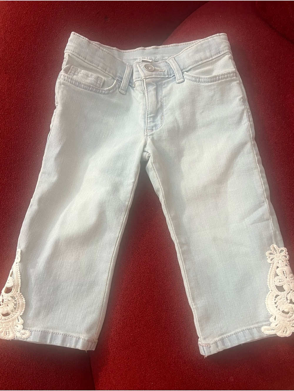 2 Pairs of New Girls The Children's Place Denim Lace Capris and Dark Denim Short